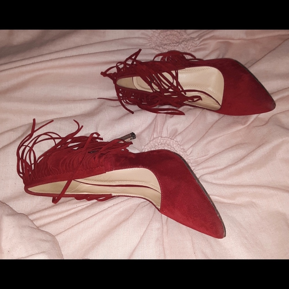 Shiekh Red Suede Fringe Pumps Size 7